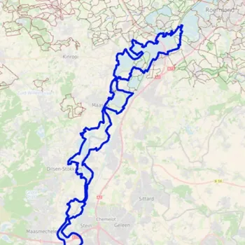 Uitsnede van de kaart waar de lange afstandswandeling RivierPark MaasVallei op aangegegeven staat